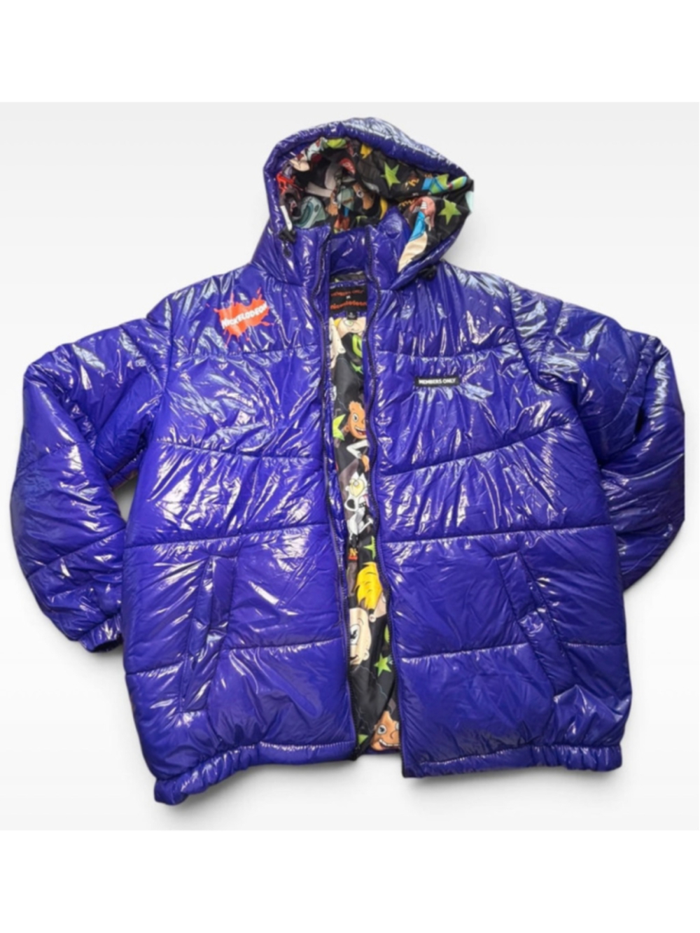 🔥 Members Only x Nickelodeon Ultra-Glossy Puffer Jacket XL Rare 90s Cartoon Col - Picture 3 of 7